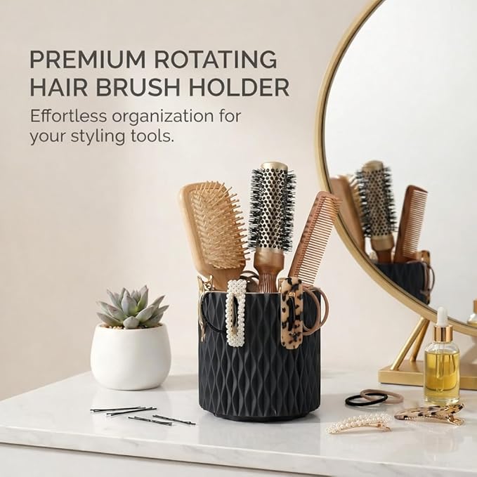 Makeup Brush Holder Organizer, 360?? Rotating 5-Slot Make up Brushes Cup for Cosmetic, Lipstick, Hair Brush Holder - Spinning Vanity Countertop Caddy for Bathroom, Dorm & Office, Black