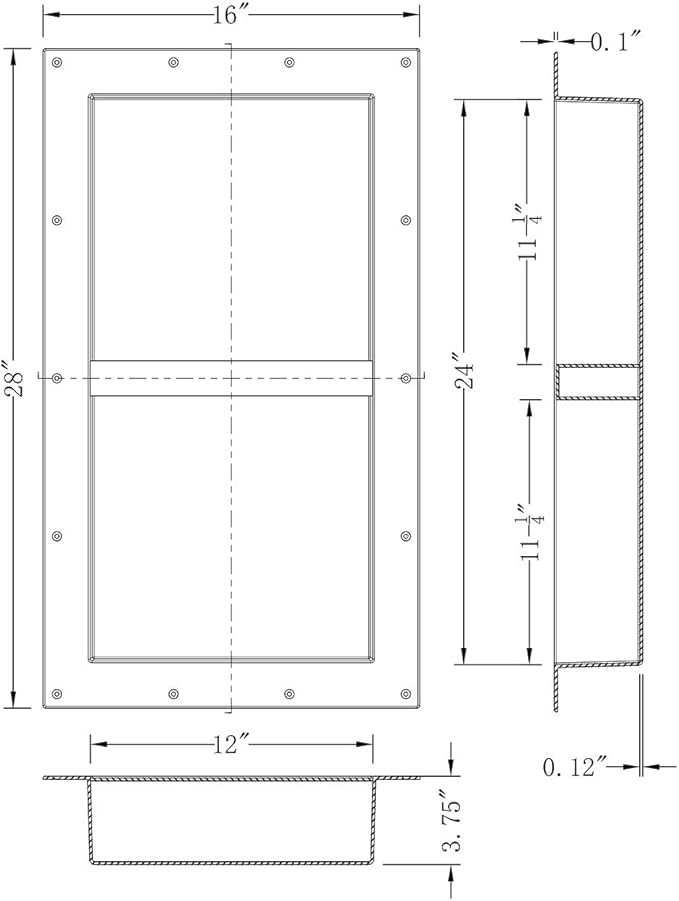 Large Wide Double Shelf Recessed Shower Niche, Ready to Tile, 16" x 28" x 3.75"