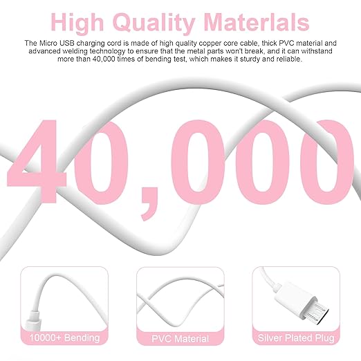 Zosvoses Micro USB Charging Cable Compatible with Simplehuman 5 inch & 8 inch Round Sensor Makeup Mirror, 6.6ft