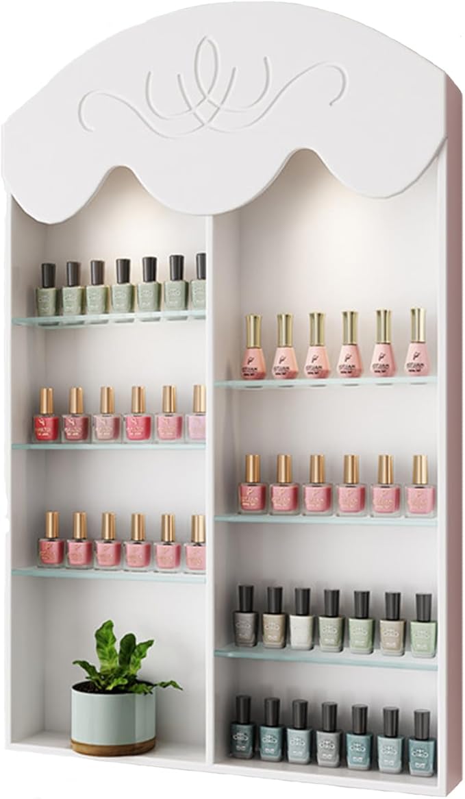 Hanging Wall Nail Polish Organizer, Floating Shelves for Salon Beauty and Manicure Shop, Wooden Nail Polish Display Rack Perfume Rack, White,D