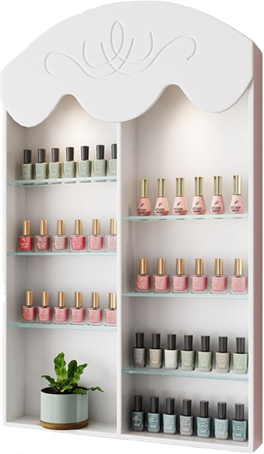 Hanging Wall Nail Polish Organizer, Floating Shelves for Salon Beauty and Manicure Shop, Wooden Nail Polish Display Rack Perfume Rack, White,D