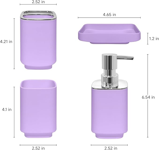 4 Piece Bathroom Accessory Sets, Light Purple Bathroom Accessories Sets Include Toothbrush Holders Set, Soap Dispenser, Soap Dish and Toothbrush Cup, Modern Bathroom Decoration