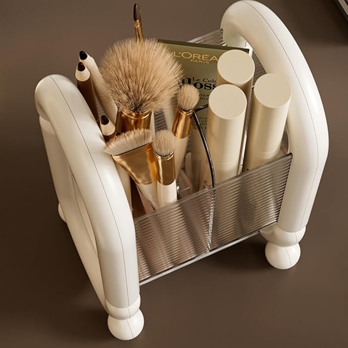 MRPAPA Clear Makeup Brush Holder???Cosmetics Make up Brush Organizer Storage for Vanity???Divided Brush Holder Perfect Bathroom Vanity Storage Solution for Makeup Brushes, Eyebrow Pencils, and More???White
