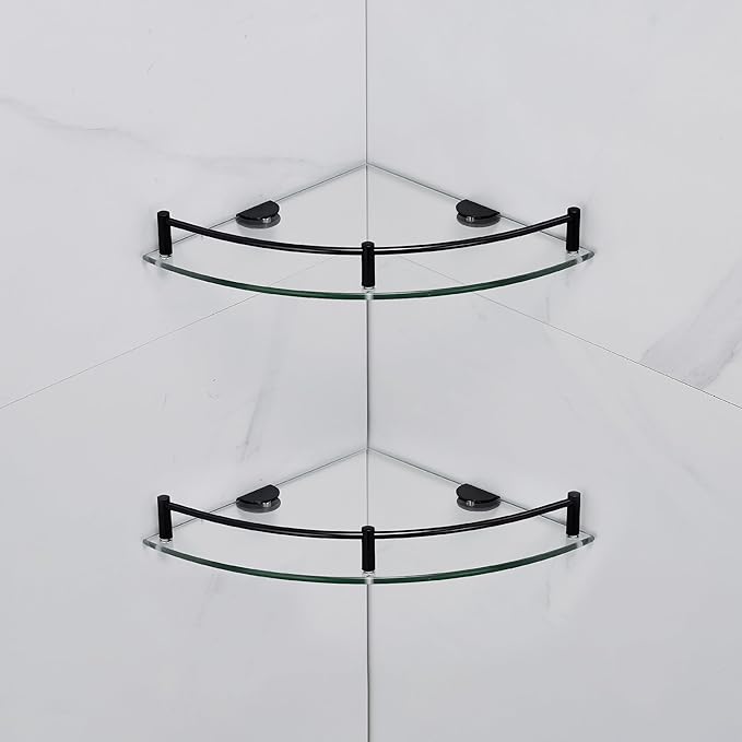 Glass Shelf Bathroom Floating Shower Corner Shelves Shampoo Holder with Rail Wall Esquinero para Baño for Inside Shower 2 Pack