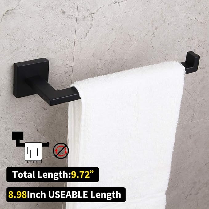 GERZWY Modern Black Towel Holder SUS304 Stainless Steel Towel Hanger Towel Ring for Bathroom Lavatory Wall Mount Contemporary Style IG1806-BK