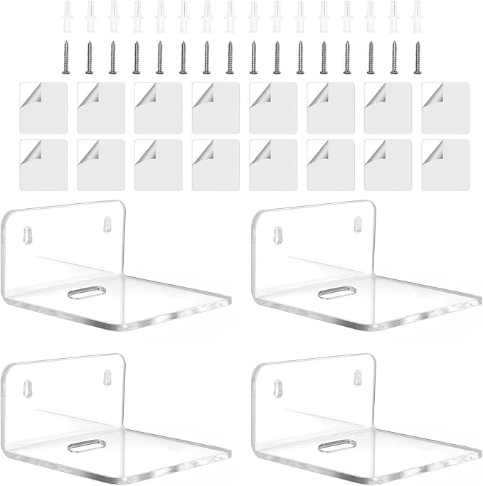 4 Pack Acrylic Shelves for Wall Decor, 4 Inch Window Plant Shelf-Acrylic Small Wall for Bathroom, Bedroom, Living Room, Office and Device Storage