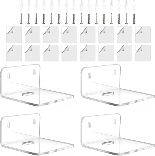4 Pack Acrylic Shelves for Wall Decor, 4 Inch Window Plant Shelf-Acrylic Small Wall for Bathroom, Bedroom, Living Room, Office and Device Storage