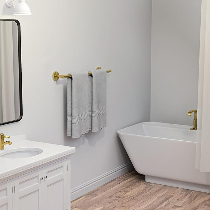 USHOWER Brushed Gold Towel Bar, 24-Inch Towel Racks for Bathroom Wall-Mounted, SUS304 Stainless Steel Towel Rod (Total Length 26-Inch)