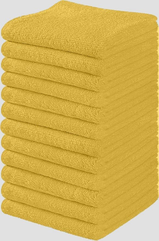 Towel and Linen Mart 100% Cotton - Wash Cloth Set - Flannel Face Cloths, Highly Absorbent and Soft Feel Fingertip Towels (Yellow, Pack of 12)