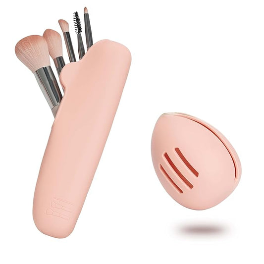 Bpluma Silicone Makeup Brush and Beauty Blender Holder, Half open Snap Design, Washable Powder Puff Case For Travel Business