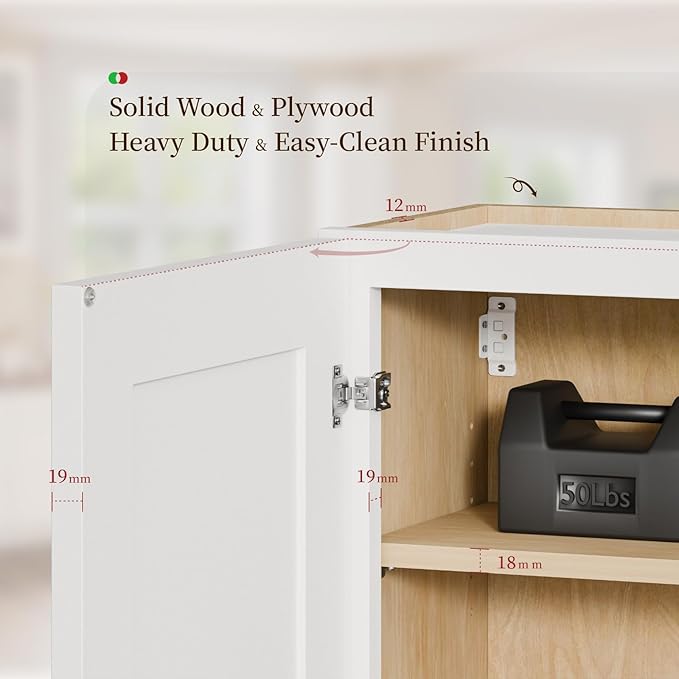 Kisart Laundry Room Cabinets Wall Mounted with Doors & Shelves, Solid Wood RTA Medicine Storage Cabinet, 30Wx30Hx12D Inch White Shaker Hanging Cupboard, Space-Saving for Kitchen, Bathroom, Garage