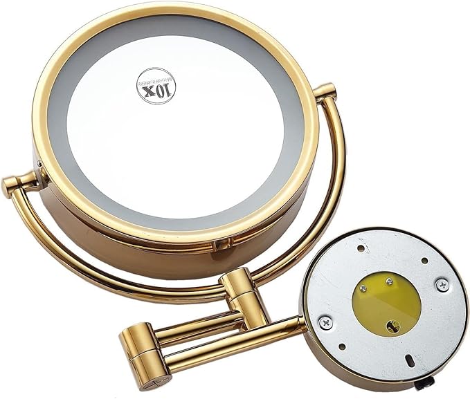 Hardwire LED Lighted Wall Mount Gold Makeup Mirror with 10x Magnification for Bathroom and Bedroom,13" Extendable Arm (Gold)