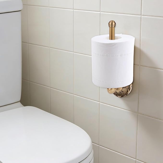 Antique Brass Toilet Paper Holder, Vintage Brass Tissue Roll Holder Wall Mounted Towel Rack Bathroom Accessories for Home Hostel