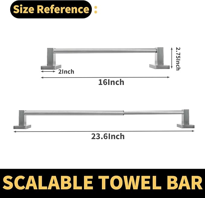 Stainless Steel Telescopic Towel Bar, Adjustable Bathroom Towel Rack for Wall Mount