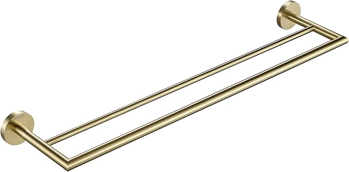 Double Towel Bar, Towel Racks for Bathroom, Double Rails Towel Holder 26 Inch, Brass Towel Shelf Wall Mounted, Double Towel Bar Brushed Gold, 077080-BG Leo Series