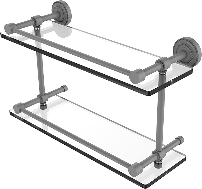 Allied Brass DT-2/16-GAL-GYM Dottingham 16 Inch Double Glass Gallery Rail Shelf, Matte Gray