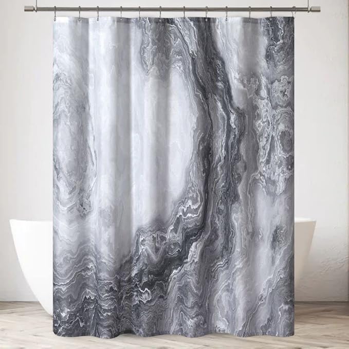 Grey Shower Curtain Marble Texture for Bathroom, Grey Polyester Fabric Waterproof Bathroom Decor,72 x 72 Inch,Standard Size