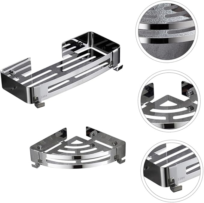 2Pcs Bathroom Shelf No Drill Corner Storage Rack with Hooks Modern Minimalist Design for Kitchen Bathroom High Load Bearing Tripod