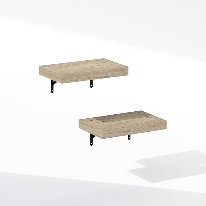 Furinno Tanna Floating Shelves for Wall Set of 2, 15-Inch Bathroom Wall Shelf, Wall Mounted Shelf, for Bathroom Organizers and Storage, Living Room, Natural