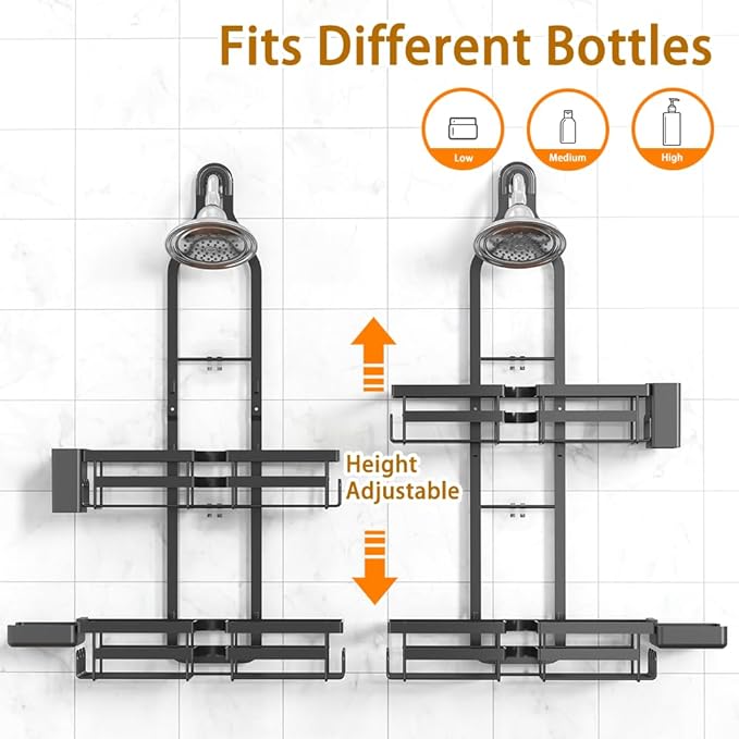 Over the Shower Head Caddy for Handheld Showerhead - Rustproof Hanging Shower Organizer, No Drill 2-Tier Bathroom Storage Shelf with Soap Holder, Matte Black