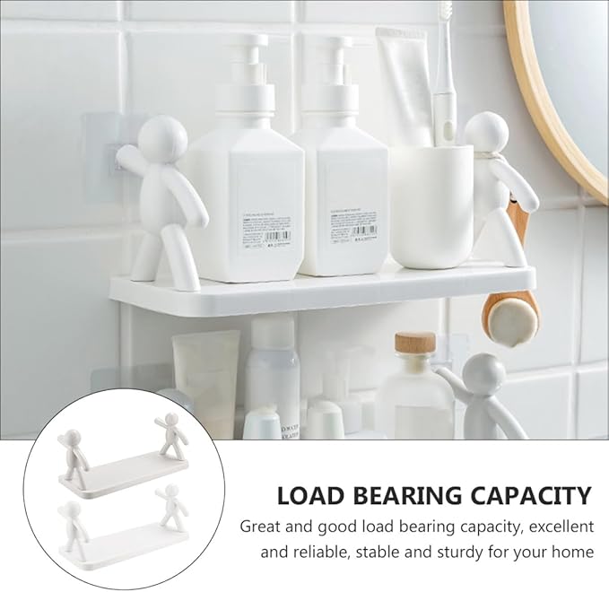 2pcs Wall-Mounted Humanoid Guardrail Storage Shelf Multi-Functional Kitchen and Bathroom Organizer Rack Floating Vanity Shelf for Toiletries and Seasoning Bottles White Gray