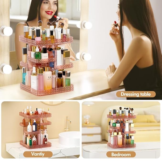 Rotating Makeup Organizer Spinning for Vanity, 360 Rotation with 6 Adjustable Layers, Large Capacity Vanity Skin-care Organizers, Organizador De Maquillaje (Pink)