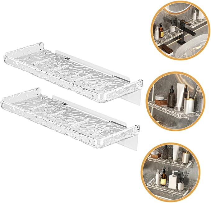 ULTECHNOVO 2pcs Bathroom Storage Cabinet Wall-Mounted Rack Floating Shelf for Toiletries Makeup Organizers Storage