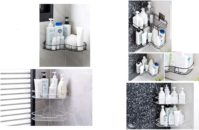 AGYH Bathroom Shelf Free Punch Corner Bathroom Wall Hanging Wrought Iron Triangle Kitchen Storage Rack (Color : White)