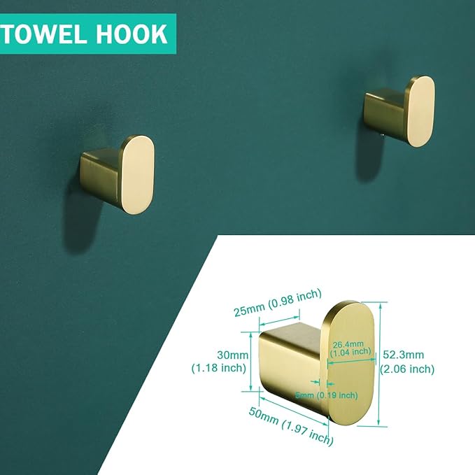 Brushed Gold Bathroom Hardware Set 4 Pieces, Stainless Steel Towel Bar Set Wall Mounted, Include 18 inch Towel Bar, Robe Towel Hooks, Toilet Paper Holder,Towel Racks Set for Bathroom