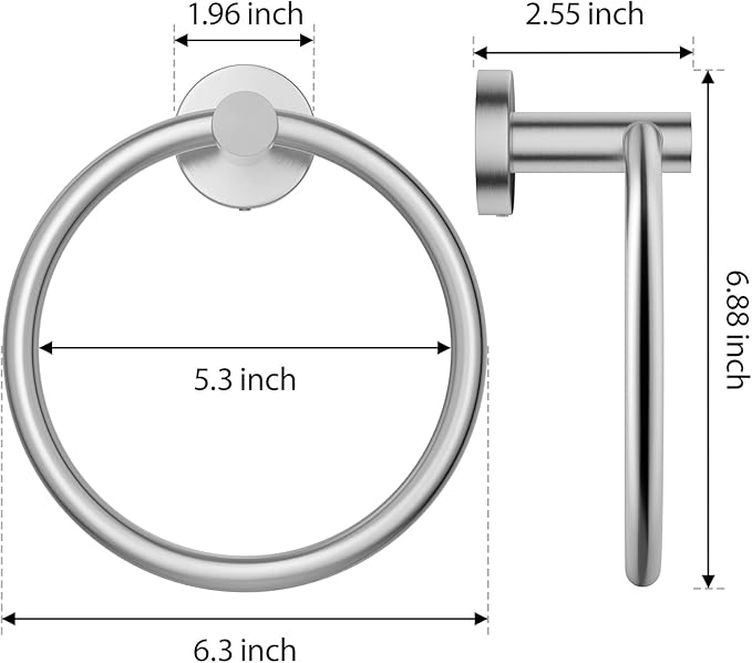 Towel Rings for Bathroom Wall Mount, SUS 304 Stainless Steel Hand Towel Holder, Modern Shower Hardware, Sliver, 1-Pack