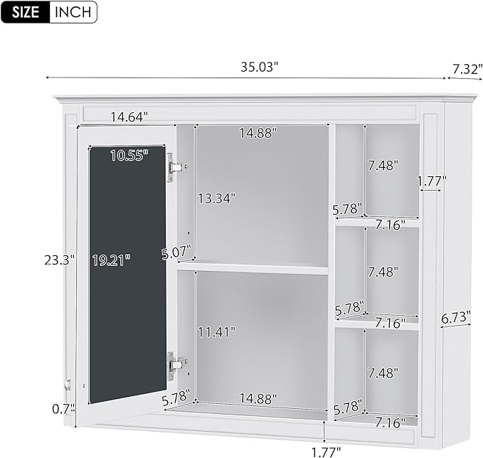 Merax Bathroom Medicine Cabinet with Mirror, 35" x 27.5" Wall Mounted Medicine Cabinet with Single Door and Shelves, Over The Toilet Mirrored Bathroom Storage Wall Cabinet