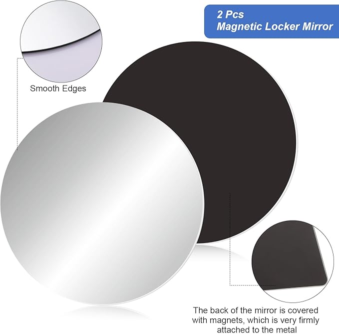 Blulu 2 Pcs 10 Inches Magnetic Locker Mirror Small Real Glass School Rectangular Locker Magnetic Makeup Mirror for Bathroom Household Refrigerator Cabinet
