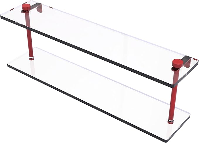 Allied Brass NS-2/22-FER 22 Inch Two Tiered Glass Shelf, Fire Engine Red