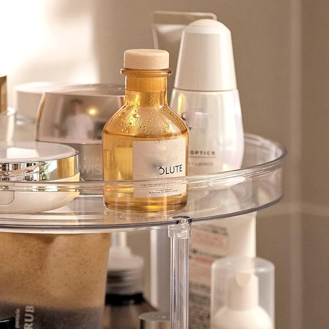 ROWNYEON 360 Rotating Makeup Organizer,3 Tier Skincare Organizers Spinning Organizer Bathroom Counter Organizer Perfume Organizer Kitchen Storage |10.6 Inches | Clear