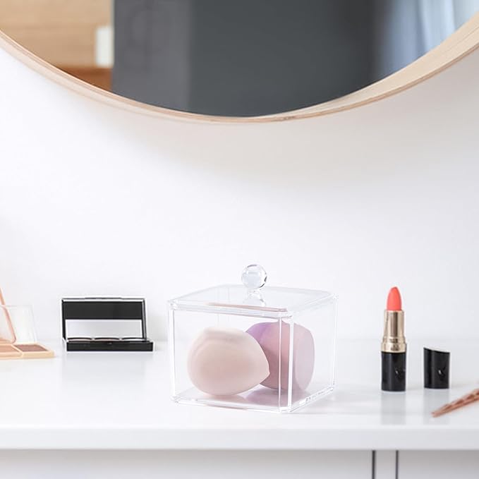 dedoot Plastic Drawer Organizer, Clear Acrylic Vanity Desk Storage and Organizer, Bathroom Display Storage Container with Lid for Jewelry, Small Items 3.74x3.54X2.55 Inch