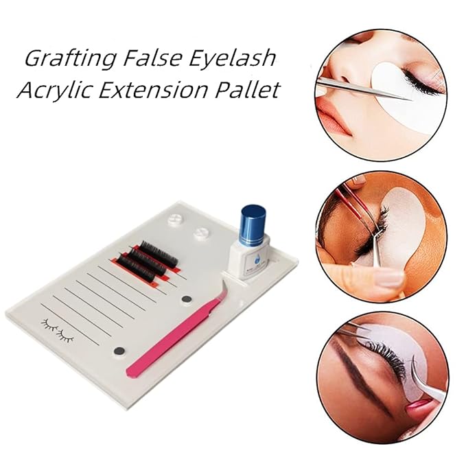Acrylic Eyelash Grafting Pallet, Lash Tile holder, Bigger Size Glue Cups Eyelash Extensions Storage Gasket Pads with Magnetic Suction for 2 Tweezers (White-7.87x5.12in)