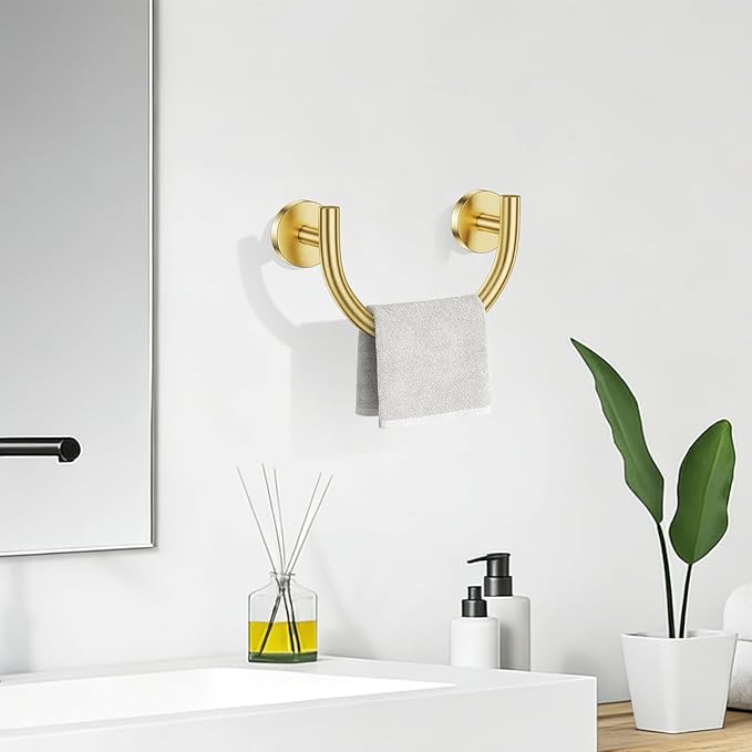 TNOMS Brushed Gold Smiley Face Towel Ring Bathroom Hand Towel Holder Stainless Steel Wall-Mounted Bathroom Hardware Accessories Towel Rack