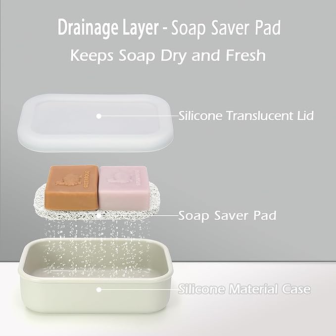 AIDIMMING Travel Soap Dish with Lid, Shampoo Bar Holder, Enhanced Leakproof Soap Box,Draining Soap Bar Holder for Traveling, Camping, Outdoor, Gym, Bathroom (Clear&Offwhite)