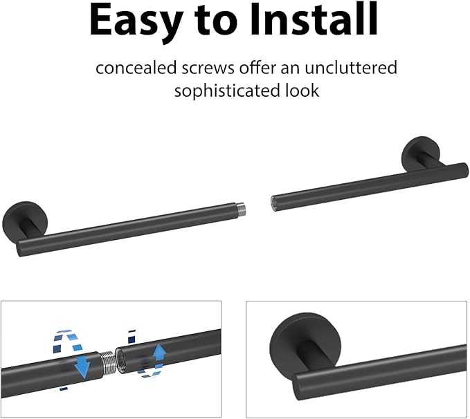 24 Inch Modern Towel Racks for Bathroom, Heavy Duty SUS304 Wall Mounted Towel Bar, Matte Black
