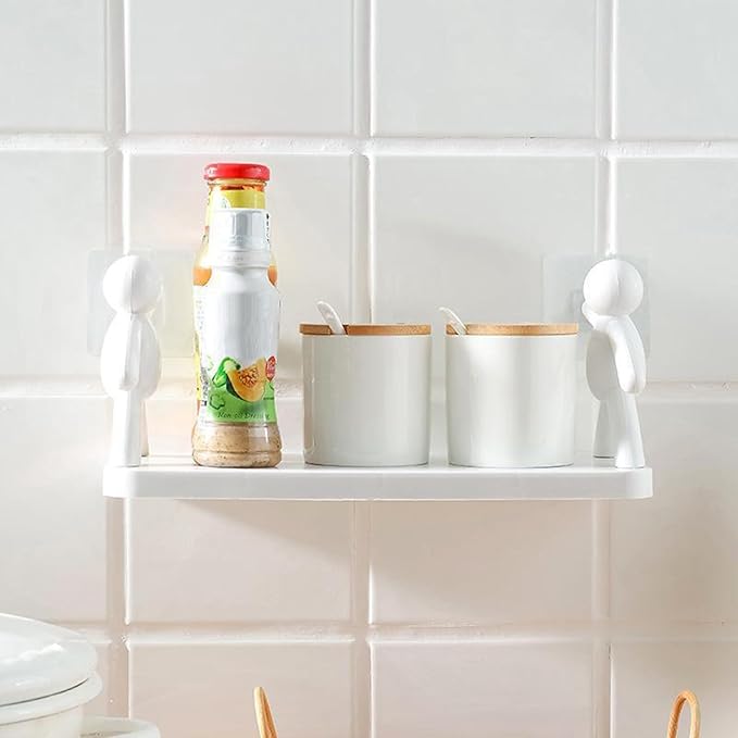 Zerodis Large Storage Space, Stable Load Bearing, Plastic Material Wall Mounted Shelf, with No Hole Installation, for Kitchen, Toilet, Bathroom (White)