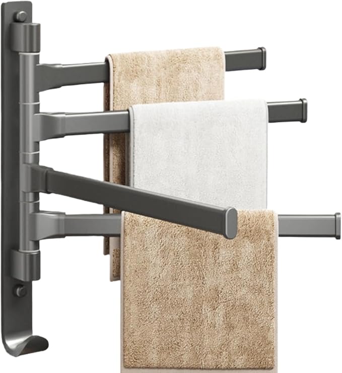 2-5 Arms Swivel Towel Rack Bath Towel Holder with Hook Swing Arm Towel Rack Wall Mount for Bathroom Kitchen-Grey 4Arm