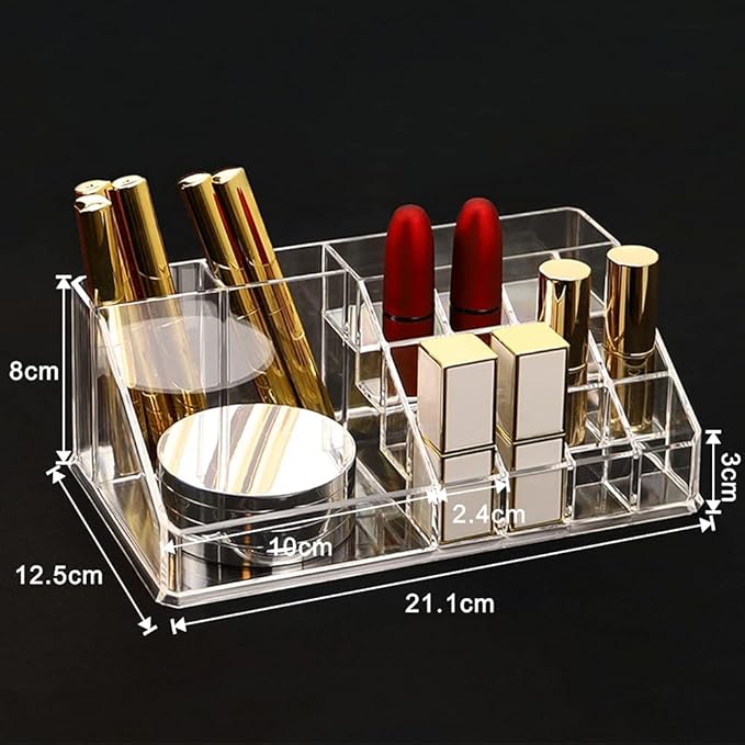 Clear Makeup Organizer, 12-Lipstick Slots and 4-Compartments Cosmetic Storage Display Case, Makeup Accessories Storage Stand for Lipstick, Brushes (Medium)