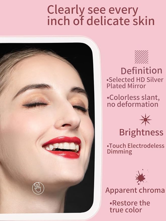 Professional Lighted Makeup Mirror with Lights - Vanity Mirror with LED Brightness Adjustable, Three Colors Changing Lights, Portable and Foldable Stand - USB Rechargeable