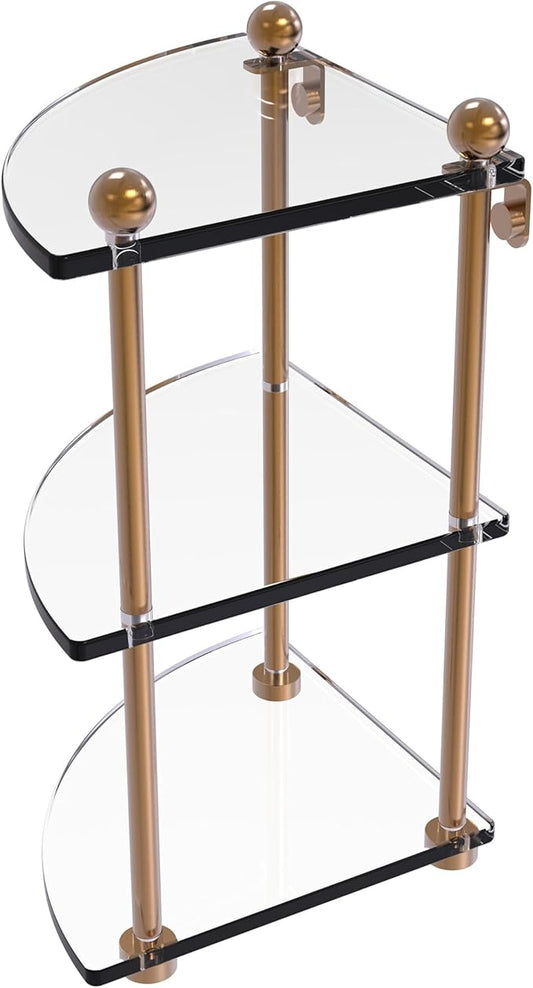 Allied Brass PR-6-BBR Three Tier Corner Glass Shelf, Brushed Bronze