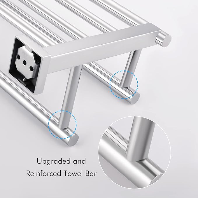 KES Large Towel Rack, Towel Shelf with Two Bar (29.37Inch Stainless Steel) Shower Organizer Modern Square Style Wall Mount Polished Finish, A2112S75