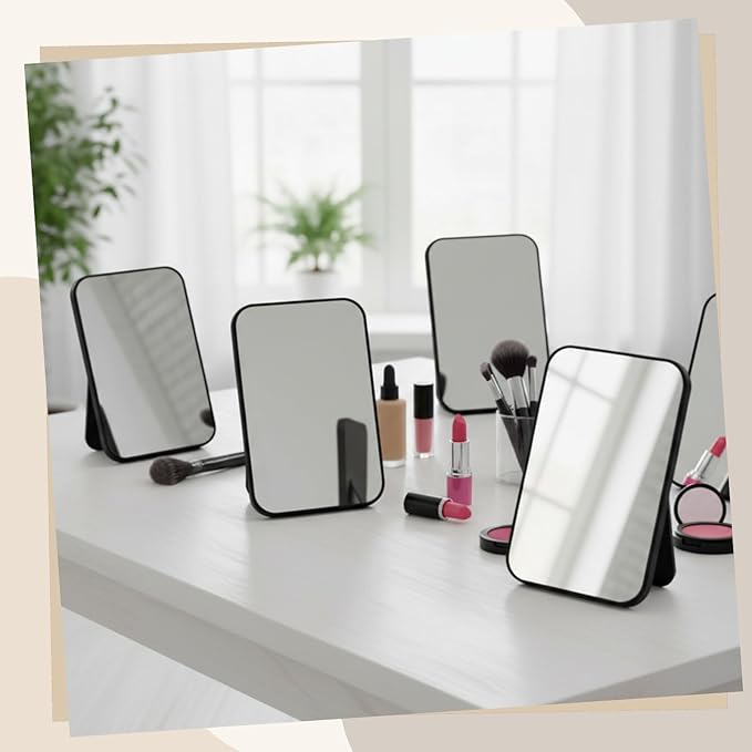 Cinnvoice 12 Pack Desktop Makeup Mirror Bulk 90° Adjustable Portable 8" Vanity Table Mirror with Stand, Folding Travel for Makeup Party Spa Party, Women, Cosmetics Personal Beauty (Black)