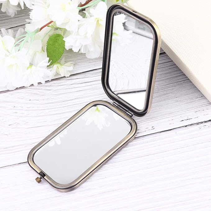 Beaupretty Vintage Foldable Makeup Mirror Pocket Size Antique Metal Double- Sided Compact Mirror Vanity MirrorTravel Mirror for Women