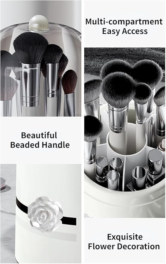 Makeup Brush Holder with Lid Rotating Organizer for Vanity Dustproof Make Up Brushes Organizer Cosmetics Storage for Bathroom Countertop Desktop