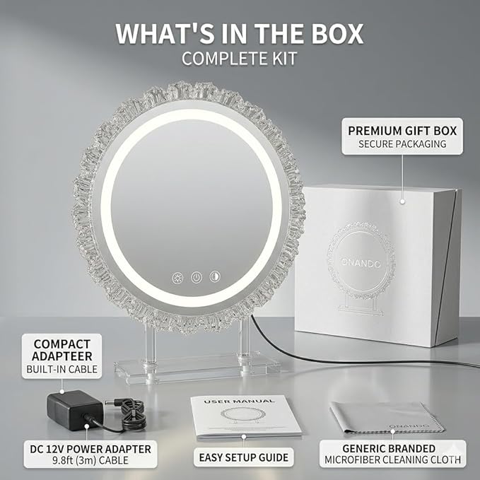 16" Hollywood Round Vanity Mirror with Lights, 3-Color LED Light Modes, Dimmable Makeup Mirror with Smart Tap Panel, 360° Rotating Lighted Mirror for Dressing Table