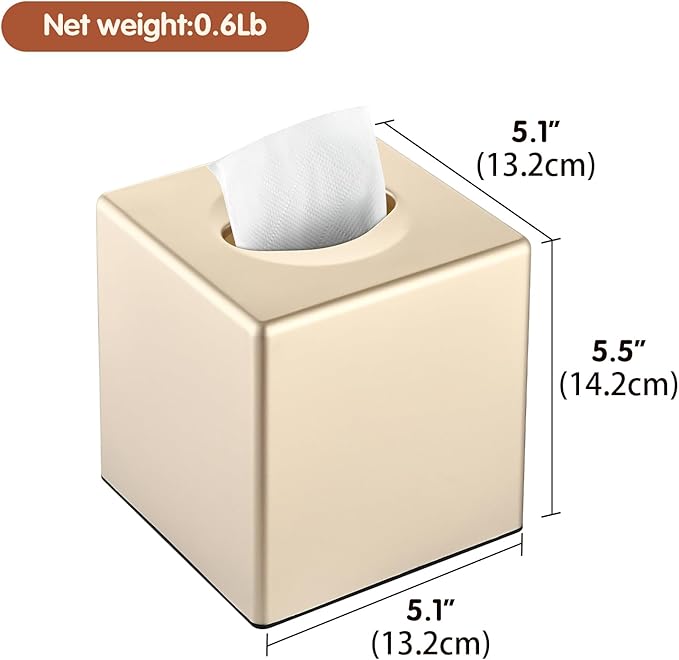 Y-in Hand Tissue Box Cover, Decorative Square Facial Storage Tissue Box Holder, Home Accessories for Bathroom Vanity Countertops, Dressers, Night Stand, Parlors and Office - Champagne Gold